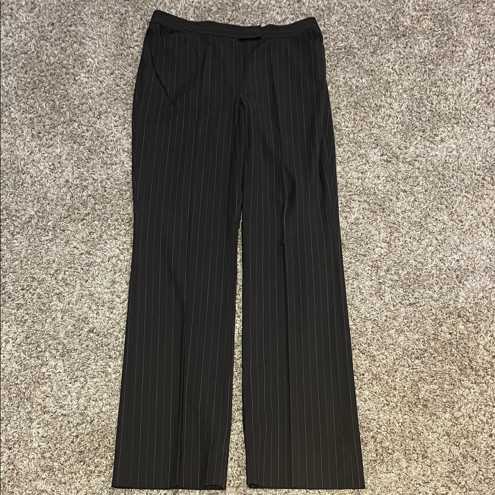 TALL Dark Brown Pinstripe Women's Straight Leg Pants - 36.25” inseam